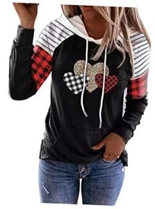 Valentine's Day Buffalo Plaid Raglan T Shirts for Women Medium Black Plaid - Picture 1 of 3