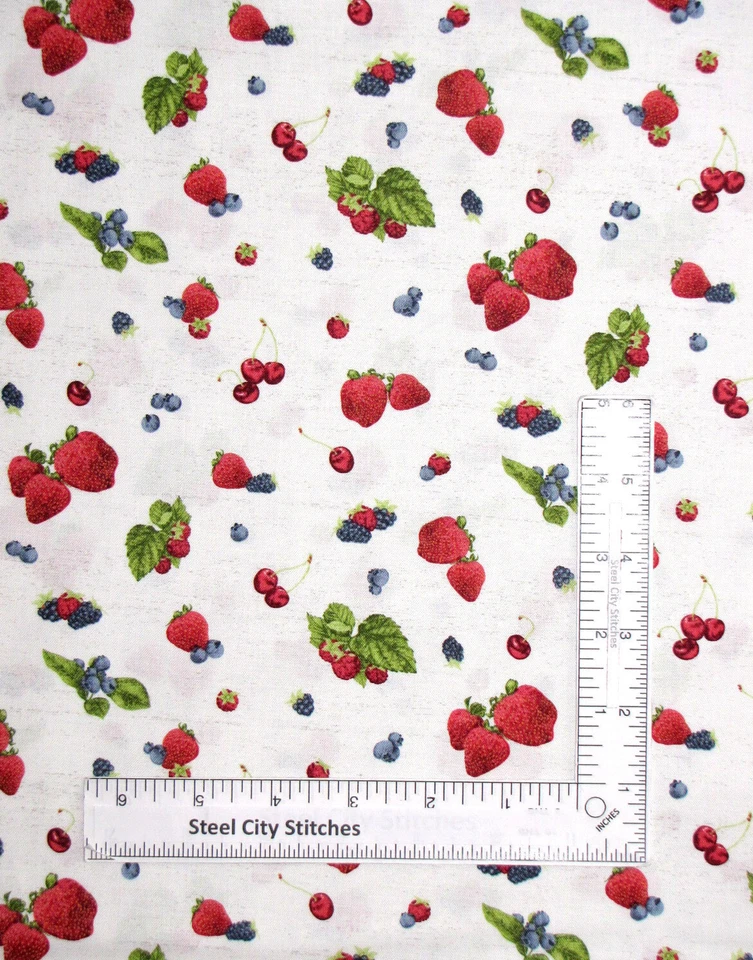 Manteles individuales mensuales de cocina de tela de frutas fresas algodón Riley Blake por yarda Foto 1 de 1