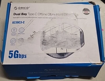 Orico Dual Bay Type-C Offline Hard drive Docking Station 6239C3-C - Image 1 of 4