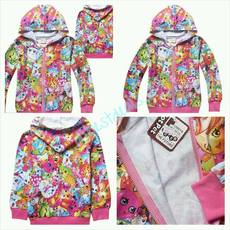 Niños Niñas Otoño Primavera Sudaderas con Capucha Cremallera Estampado de Dibujos Animados Shopkins con Capucha  Foto 1 de 1
