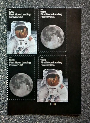 2019USA #5399-5400 Forever First Moon Landing 1969 - Plate Block of 4  Mint    - Image 1 of 2