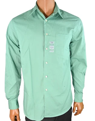 Camisa de vestir Van Heusen para hombre nueva M 15 34/35 verde calce regular con botones Foto 1 de 4