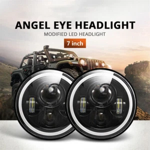 2 PIEZAS Faros LED redondos para Jeep Wrangler JK LJ TJ CJ 7" pulgadas ojos de ángulo halo - Imagen 1 de 12