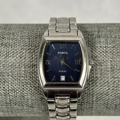 Fossil Arkitekt Watch Womens 23mm Rectangle Blue Dial Date Steel New Battery - Image 1 of 4