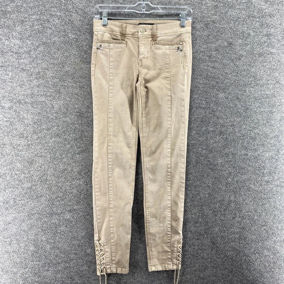 Calça White House Black Market feminina 00 bege cintura baixa bolsos de algodão magro - Imagem 1 de 4