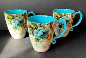 The Pioneer Woman Rose Shadow 24 Ounce Floral Jumbo Latte Mug 3 Pc Set EUC - Picture 1 of 14