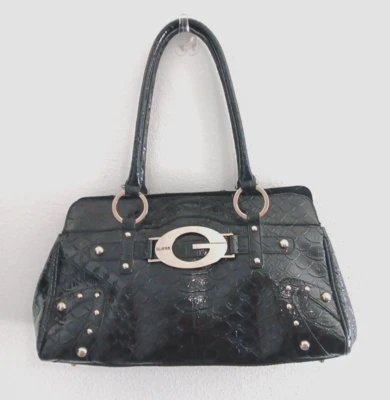 Vintage 90s Y2K Guess Black Purse Vegan G logo O-Ring Studded Alligator Shoulder - Image 1 of 4