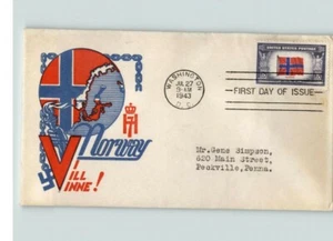 NORVEGIA, Paese invaso nella seconda guerra mondiale "vinceremo!" 1943 FDC - Foto 1 di 1