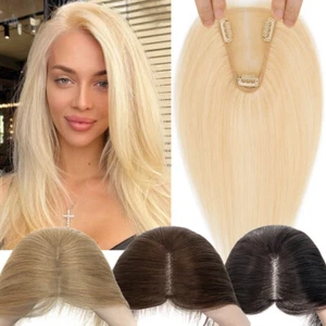 Hand-Tied Lace Base Topper Clip in Real Remy Human Hair Piece Toupee Free Part - Picture 1 of 24
