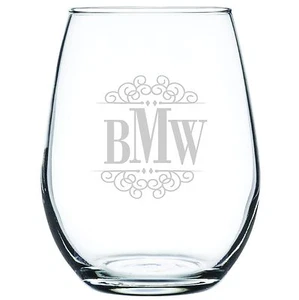 Engraved Personalized Customized Stemless White Wine Glass Monogram or Your Spec - Picture 1 of 4