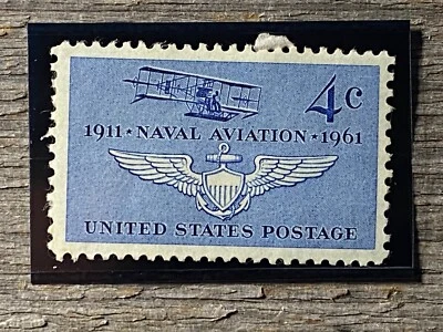 USA Stamp Stamped 4c Naval Aviation 1911 1961 Airplane Edge Bottom 2B - Image 1 of 2