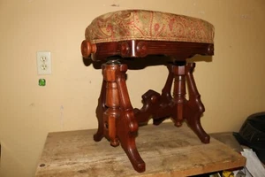 Antique 1877 Ornate Victorian Walnut Adjustable Organ Piano Stool Bench Chair - Picture 1 of 16