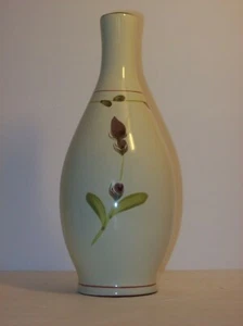 CRATE & BARREL CERAMIC 9" BUD VASE CREAM PURPLE GREEN FLORAL - Picture 1 of 6