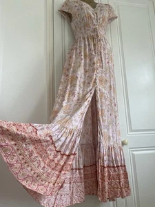 BLAUES VANILLA Maxikleid Gr.8/10 apricot rose Knopfleiste schmeichelhaft Hippie - Bild 1 von 8