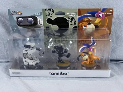 NUEVO Super Smash Bros. Retro Paquete de 3 amiibo R.O.B., Mr. Game & Watch & Duck Hunt Foto 1 de 2