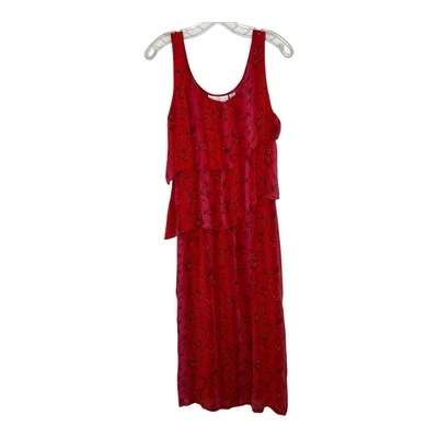 Sacred Threads Dress Womens M/L Red Chiffon Floral Boho Layered Festival India - Image 1 of 4
