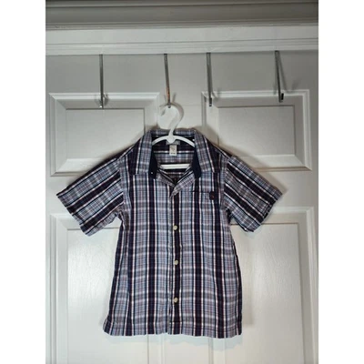 Camisa con botones de manga corta a cuadros azul talla 5 Carters para niño Foto 1 de 3