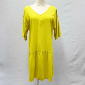Eileen Fisher Drop Waist Shift Dress Back Tie Lagenlook in Yarrow Citron Size XS - Picture 1 of 16