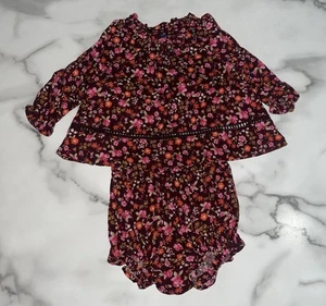 Old Navy Long Sleeve Maroon/Pink/Orange Floral Top w/Bloomers Set Sz 0-3 months - Picture 1 of 6