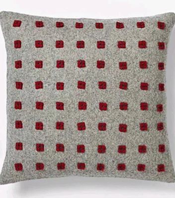 West Elm Gray Wool Blend Pillow Red Felt Xmas Gifts 16 X 16 Feather Down - Image 1 of 4