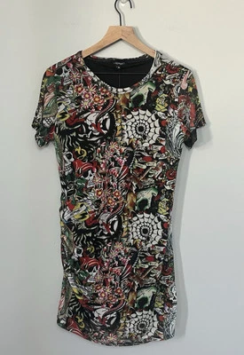 Nuevo con etiquetas Vestido Ed Hardy Esqueleto Calavera Floral Tatuaje Estampado Acanalado Talla XL Malla Forrado Foto 1 de 4
