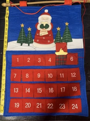 Advent Calendar Countdown With Gold Star And Pockets 16”x23” Christmas Santa - Image 1 of 4