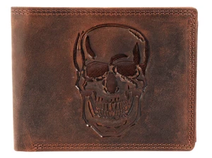 Cartera de cuero acento RFID cuero auténtico cartera calavera marrón 1 - Imagen 1 de 4