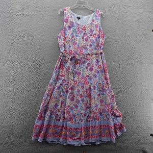 Vestido Talbots Floral Midi Talla 14 Pequeño Azul Rosa Mujer Cinturón Sin Mangas NUEVO - Imagen 1 de 13