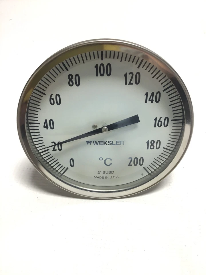 Weksler 5A0644CSX Thermometer 1/2" NPT 6" STEM 5" Face Bimetal 0-200°C Range - Image 1 of 4