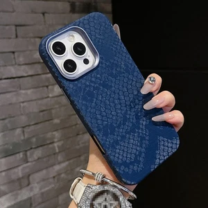 Luxury Snakeskin Pattern Leather Case For iPhone 16 15 14 Pro Max Magnetic Cover - Picture 1 of 16