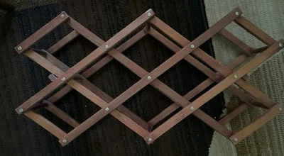 复古实木橡木 10 瓶手风琴酒架支架折叠 — 第 1/4 张图片