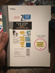 Quaderno/tasche mobili Mead Five Star 2 soggetti college con regole NUOVO - Foto 1 di 1