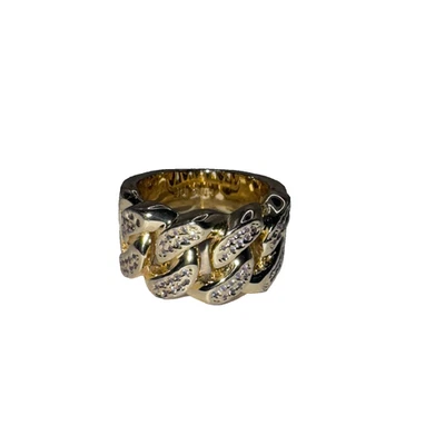 KING ICE желтое золото покрытием прозрачный Cz кубинский ссылка заявление розовый кольцо размер 8 - Изображение 1 из 4