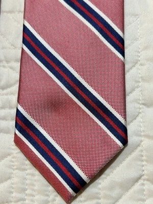 BREUER Men's Silk Cotton Necktie LUXURY Tie Red And Blue Striped W:3.2" EUC - Image 1 of 4
