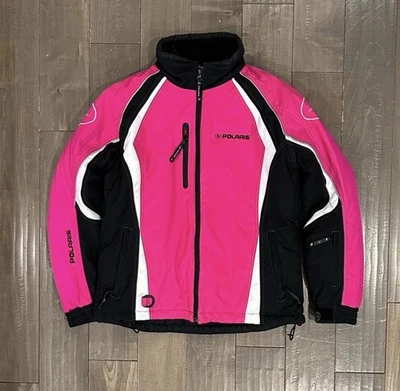 Womens Vintage Pink Polaris Snowmobiling Jacket With Faded Sleeve Straps - Image 1 of 4