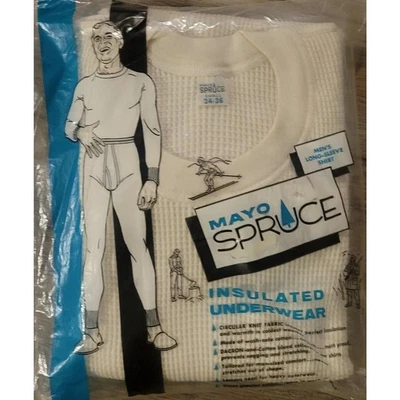 Roupa íntima térmica vintage anos 60 Mayo Spruce tamanho pequeno 34-36 EUA nova NOS algodão - Imagem 1 de 4