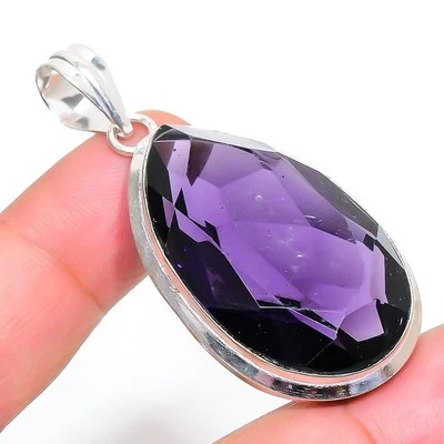Pingente de pedra preciosa de ametista africana feito à mão presente antigo em forma de pera joia 1,90" - Imagem 1 de 4