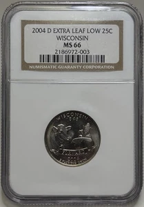 NGC MS66 Wisconsin Extra Leaf Low Quarter 2004 D Mint Error Coin 25C - Picture 1 of 9
