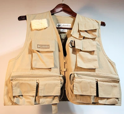 Chaleco de pesca Columbia Sportswear vintage de los años 90 para hombre S/M - cremallera/gancho y bucle tostado Foto 1 de 4