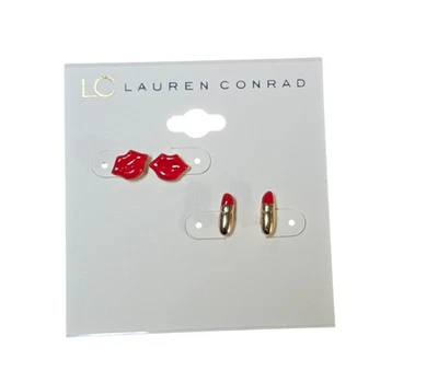 Divertidos aretes LC Lauren Conrad chapados en oro labios rojos y lápiz labial nuevos con etiquetas Foto 1 de 4