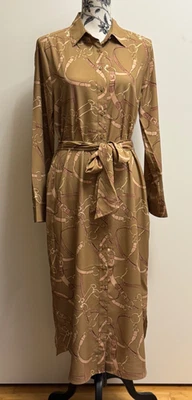 NWT LAUREN Ralph Lauren Equestrian print camel shirtdress size 8 NEW - Image 1 of 4