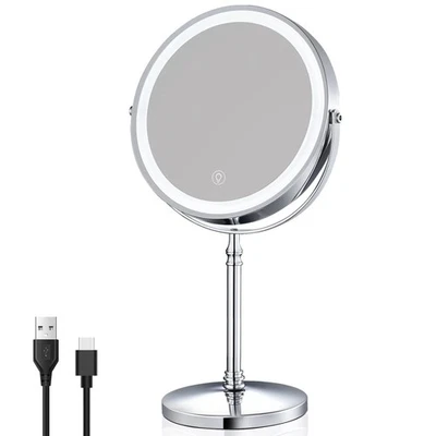 LED Licht Doppel Schminkspiegel Make up Spiegel Kosmetikspiegel 1/10-fach 360° - Bild 1 von 4
