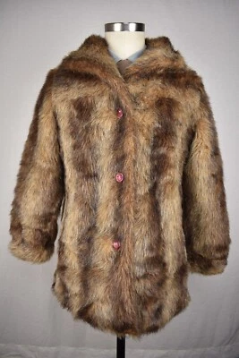 1974-1995 Unbranded Brown Faux Fur Three Button Basic Coat Women's Plus Size: 1X - Image 1 of 4