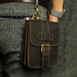 Neu Herren Vintage Echt Leder Handy Gürteltasche Rindsleder Haken Bauchtasche Gürteltasche - Bild 1 von 12