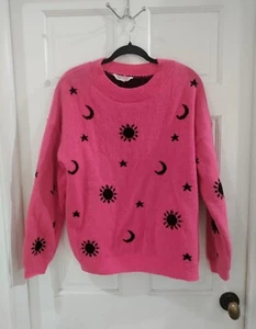 Celestial Whimsygoth Knit Pink Star Sun Moon Sweater - Picture 1 of 3