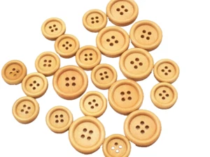 Tan Round Buttons x 20 Pieces Wood 9/16" and 3/4" diameter 4-hole Wooden B36 - Picture 1 of 6