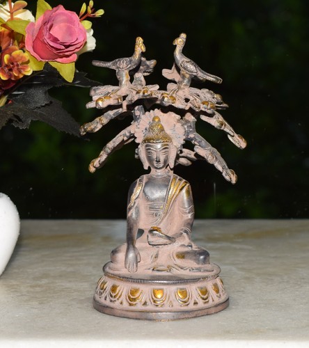 Laiton Bodhi Tree Figurine 16.5cm Statue Lord Buddha Sous The Tree EK830