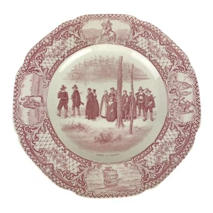 Crown Ducal Red Transferware Colonial Times Going To Church 10 1/2” England - Picture 1 of 8