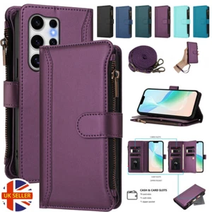 For Samsung S25 S24 S23 S22 S21 S20 Ultra S10 Zip Case Leather Wallet Flip Cover - Picture 1 of 95