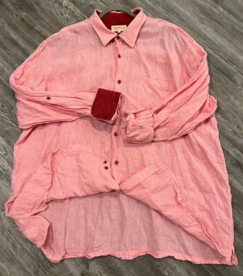 INSERCH Collezione Uomo Pink 100% Linen Long Roll Tab Sleeve Button Up Shirt 4XL - Image 1 of 4